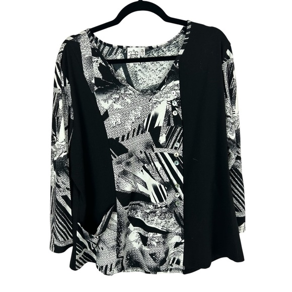 Parsley & Sage Black & White Long Sleeve Top Size XL - Picture 1 of 9